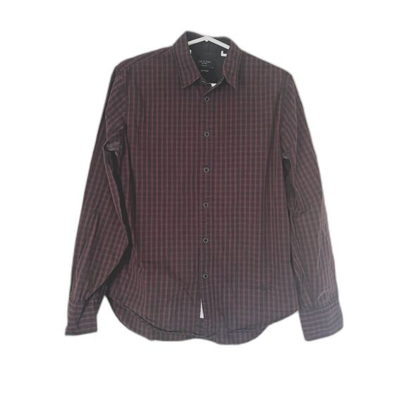 Rag & Bone Black Maroon Check Button Up Slim Fit Shirt Top  Mens Size Medium - Picture 2 of 10